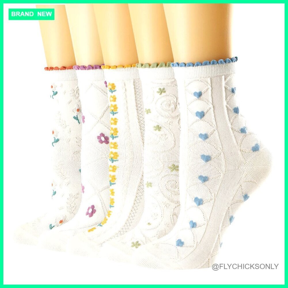Women's Cotton Crew Socks 5-Pack, Floral Pattern, Quarter Length, Machine